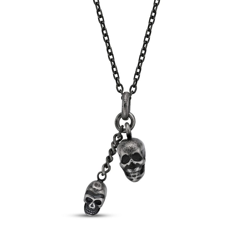 Men's Antique-Finish Skull Necklace Black Ion-Plated Stainless Steel 24"