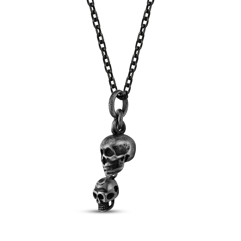 Men's Antique-Finish Skull Necklace Black Ion-Plated Stainless Steel 24"