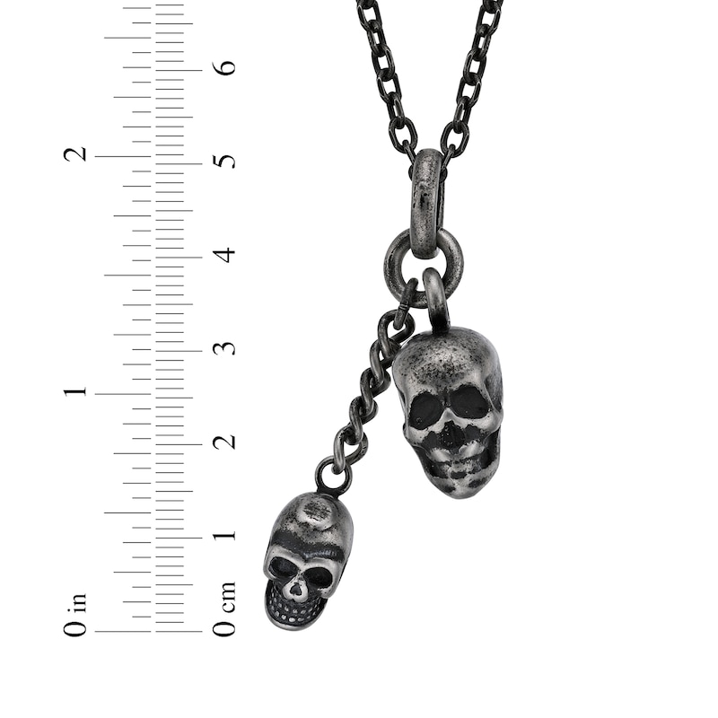 Men's Antique-Finish Skull Necklace Black Ion-Plated Stainless Steel 24"