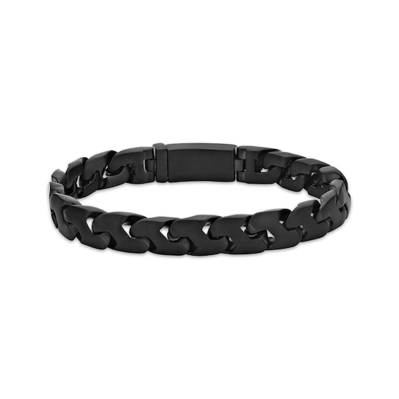 Flat Chain Bracelet 10mm Matte Black Ion-Plated Stainless Steel 9.25"