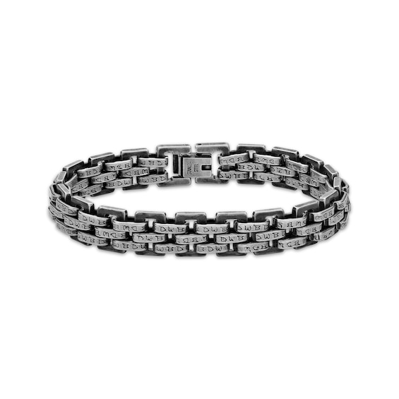 Men's Antique Finish Link Bracelet 10.5mm Black Ion-Plated Stainless Steel 7.75"