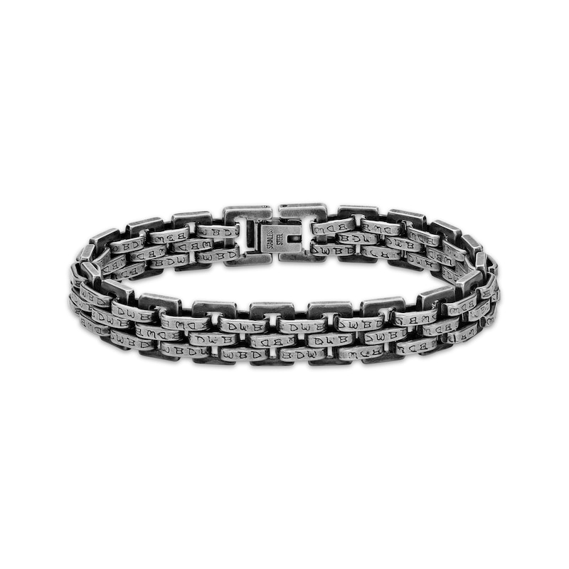 Main Image 1 of Men's Antique Finish Link Bracelet 10.5mm Black Ion-Plated Stainless Steel 7.75&quot;