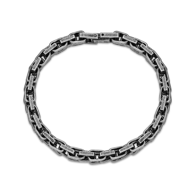 Main Image 2 of Men's Antique Finish Link Bracelet 10.5mm Black Ion-Plated Stainless Steel 7.75&quot;