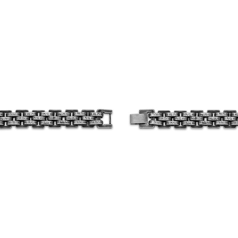 Main Image 4 of Men's Antique Finish Link Bracelet 10.5mm Black Ion-Plated Stainless Steel 7.75&quot;