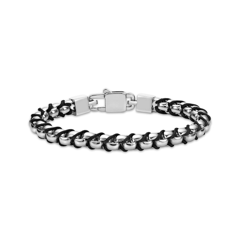 Main Image 1 of Men's Box Chain Cord Bracelet Stainless Steel 8&quot;