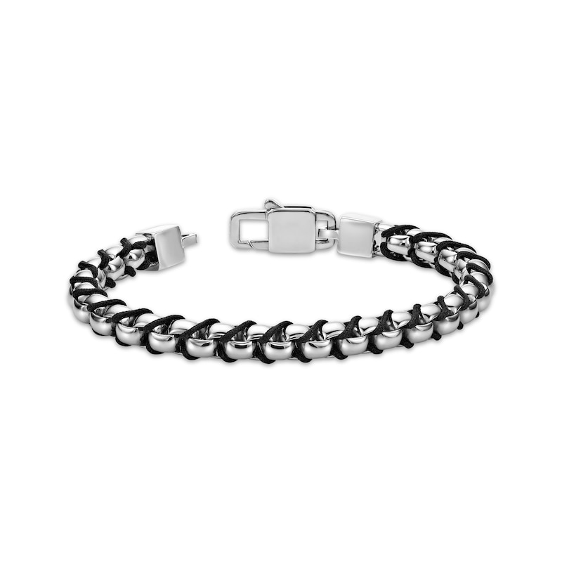 Main Image 3 of Men's Box Chain Cord Bracelet Stainless Steel 8&quot;