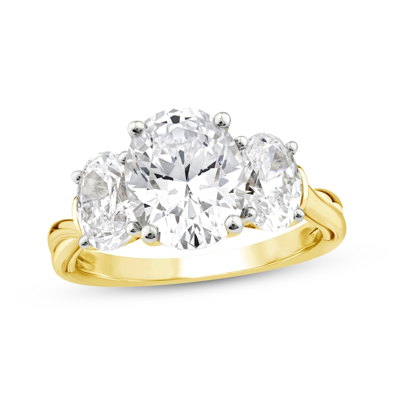 Memories Moments Magic Oval-Cut  Lab-Grown diamond Three-Stone Engagement Ring 3-1/2 ct tw 14K Yellow Gold