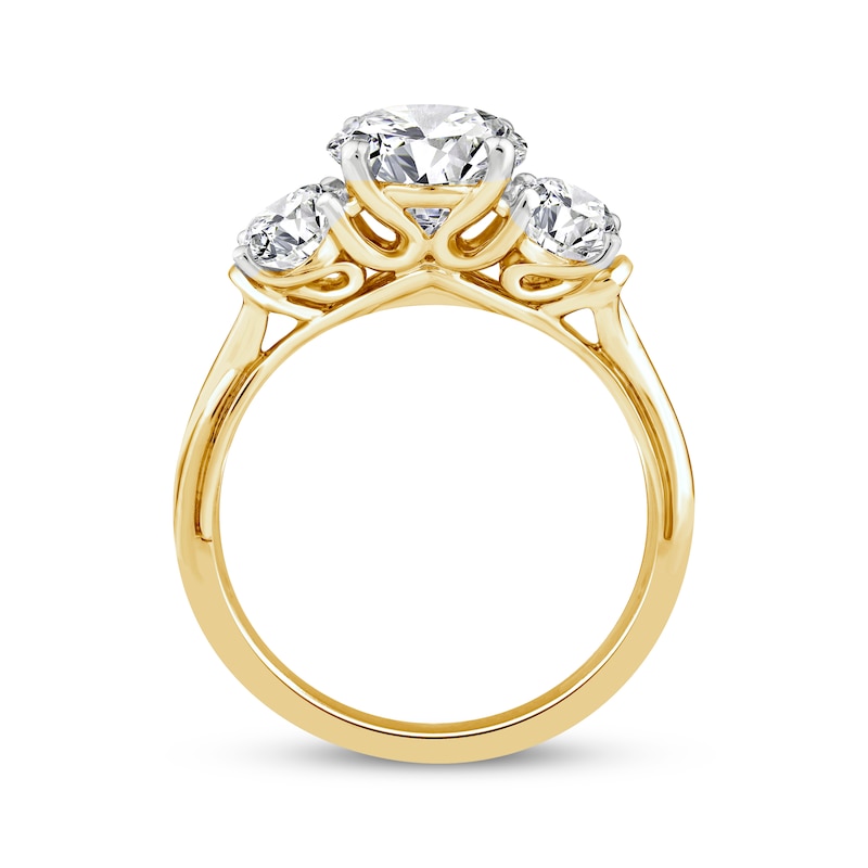 Memories Moments Magic Oval-Cut  Lab-Grown diamond Three-Stone Engagement Ring 3-1/2 ct tw 14K Yellow Gold