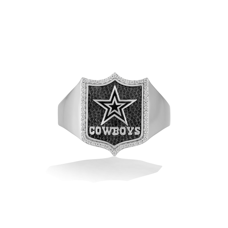 Main Image 1 of True Fans Dallas Cowboys 1/6 CT. T.W. Diamond and Enamel Shield Ring in Sterling Silver