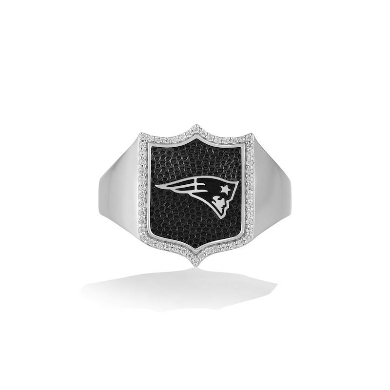 Main Image 1 of True Fans New England Patriots 1/6 CT. T.W. Diamond and Enamel Shield Ring in Sterling Silver