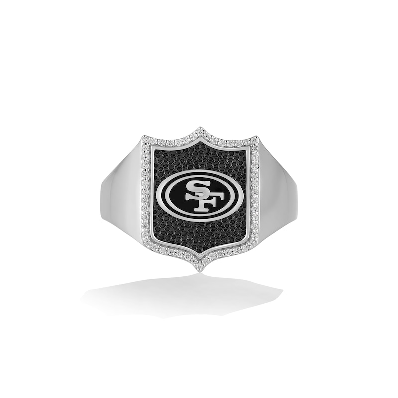 Main Image 1 of True Fans San Francisco 49ers 1/6 CT. T.W. Diamond and Enamel Shield Ring in Sterling Silver