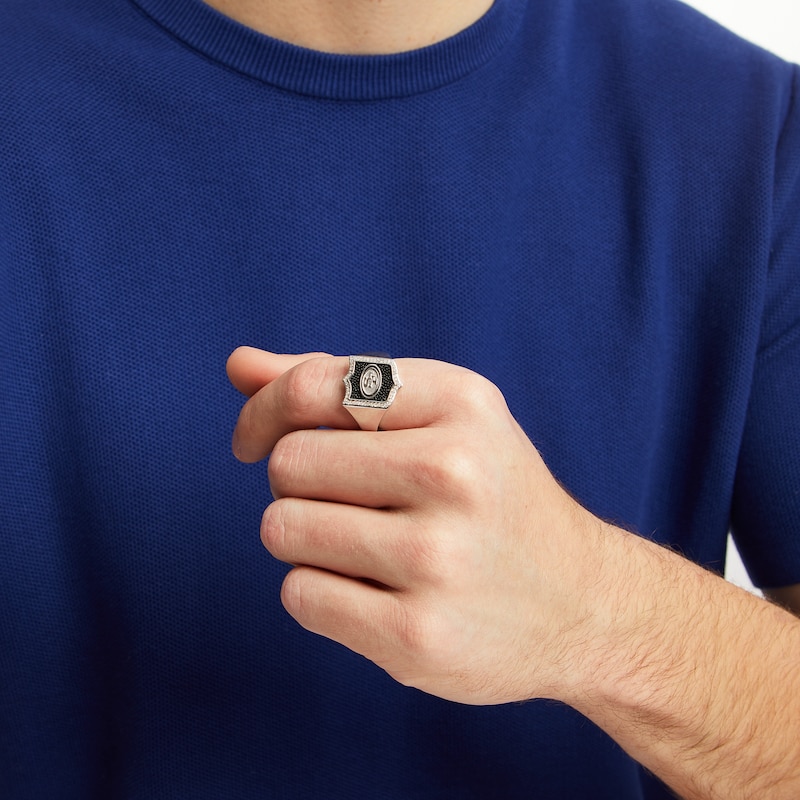 Main Image 4 of True Fans San Francisco 49ers 1/6 CT. T.W. Diamond and Enamel Shield Ring in Sterling Silver