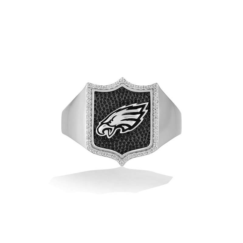 Main Image 1 of True Fans Philadelphia Eagles 1/6 CT. T.W. Diamond and Enamel Shield Ring in Sterling Silver