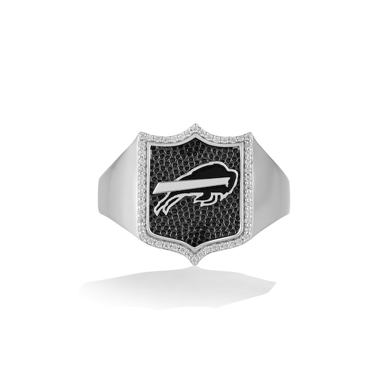 True Fans Buffalo Bills 1/6 CT. T.W. Diamond and Enamel Shield Ring in Sterling Silver