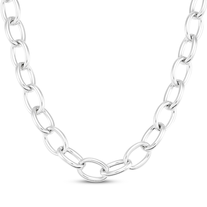 Main Image 1 of Hollow Rolo Chain Necklace Sterling Silver 19.5&quot;