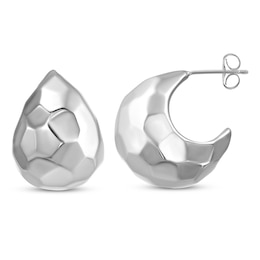 Hammered J-Hoop Earrings Sterling Silver