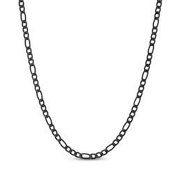 Solid Figaro Chain Necklace 4mm Black Ion-Plated Stainless Steel 22&quot;