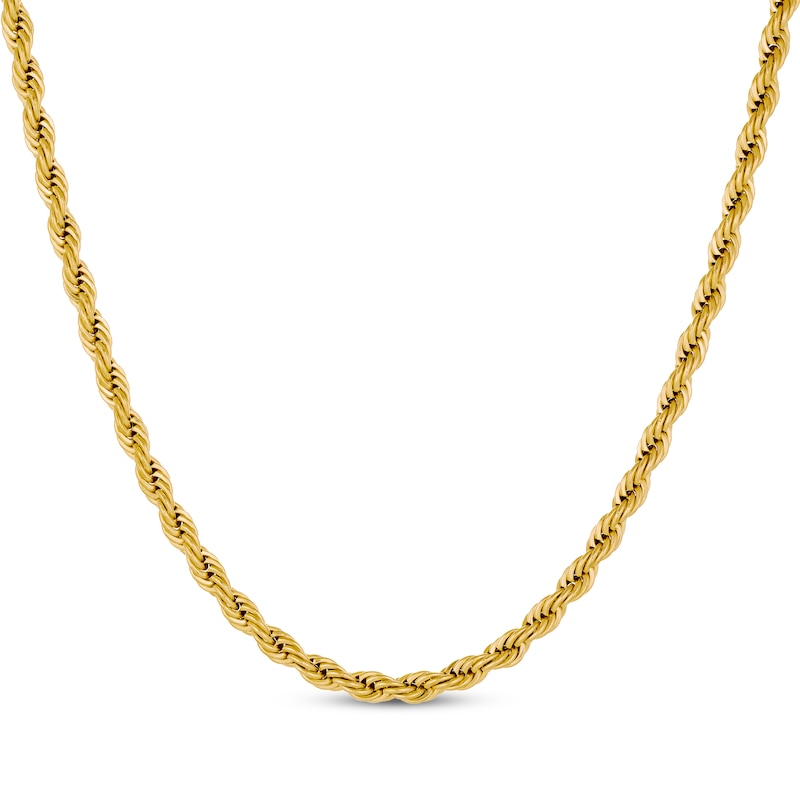 Main Image 1 of Solid Rope Chain Necklace 4mm Yellow Ion-Plated Stainless Steel 20&quot;