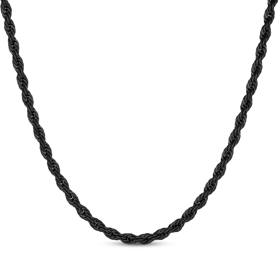 Solid Rope Chain Necklace 4mm Black Ion-Plated Stainless Steel 20"