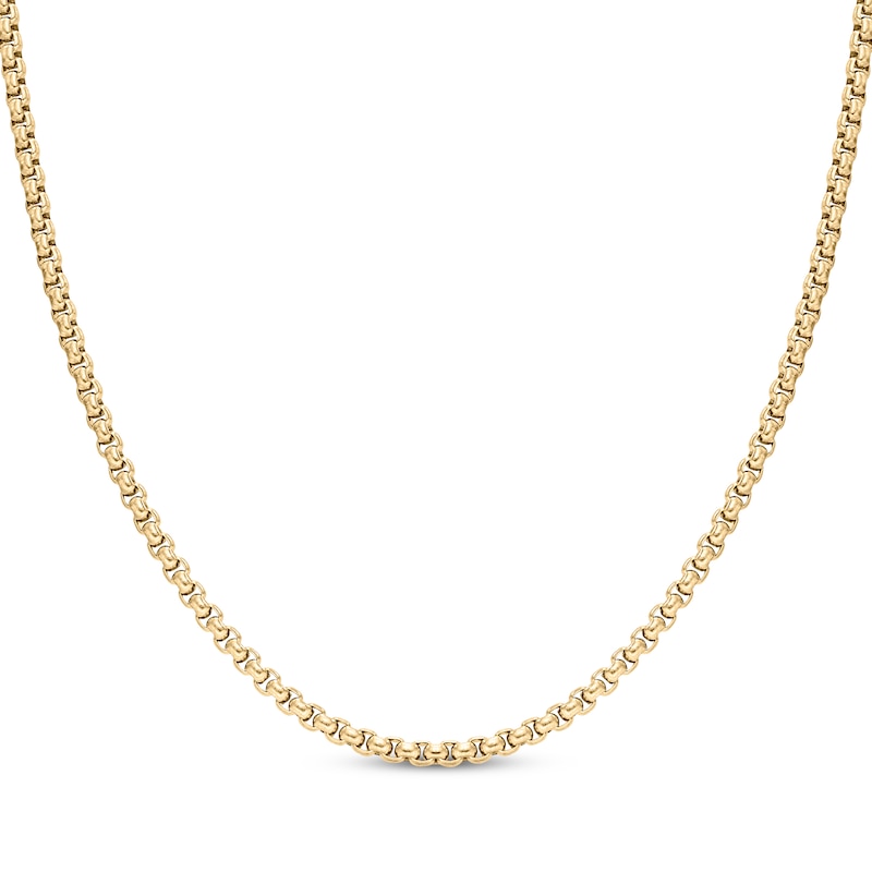 Solid Round Box Chain Necklace 3.5mm Yellow Ion-Plated Stainless Steel 22"