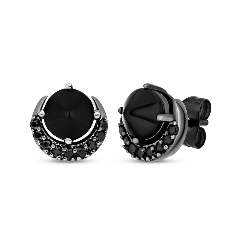 Disney Treasures Hocus Pocus Black Onyx & Black Diamond Crescent Earrings 1/5 ct tw Sterling Silver
