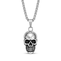 Men's Skull Necklace Black Ion-Plated Stainless Steel 24&quot;