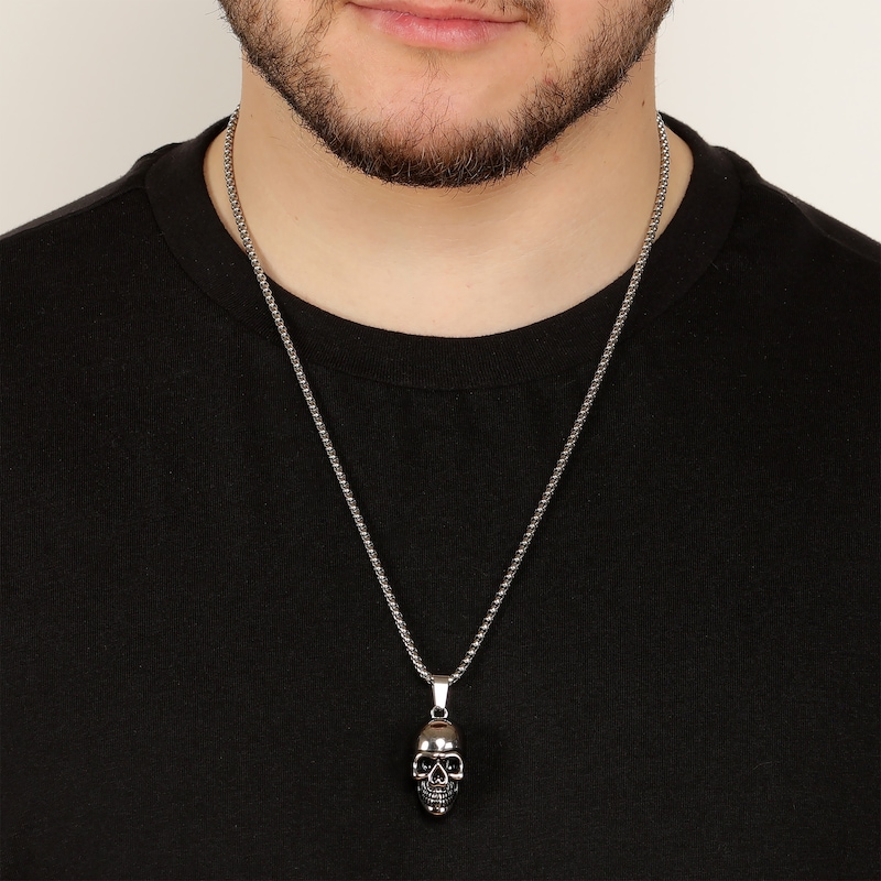 Main Image 5 of Men's Skull Necklace Black Ion-Plated Stainless Steel 24&quot;