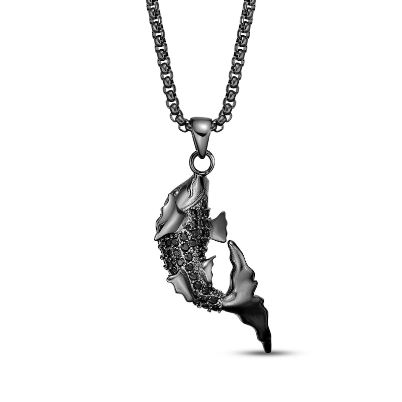 Main Image 2 of Men's Black Spinel Koi Necklace Gunmetal Ion-Plated Stainless Steel 24&quot;