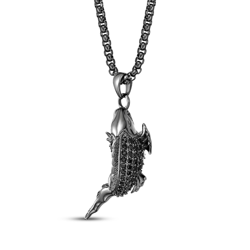 Main Image 3 of Men's Black Spinel Koi Necklace Gunmetal Ion-Plated Stainless Steel 24&quot;