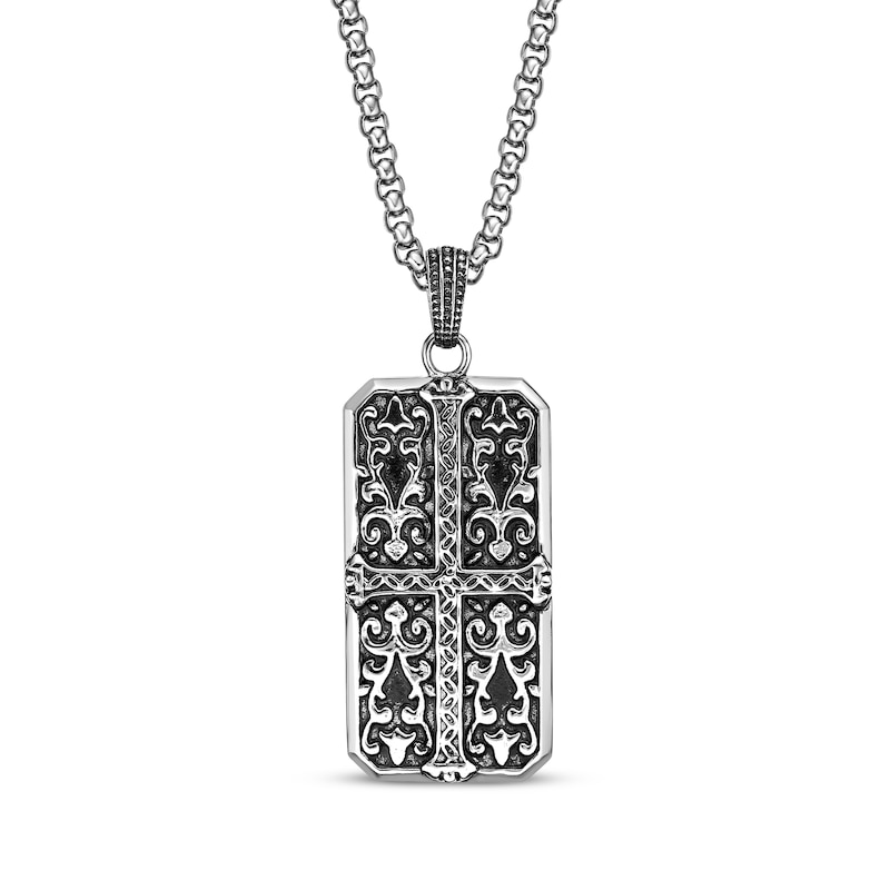Men's Ornate Dog Tag Necklace Stainless Steel 24"