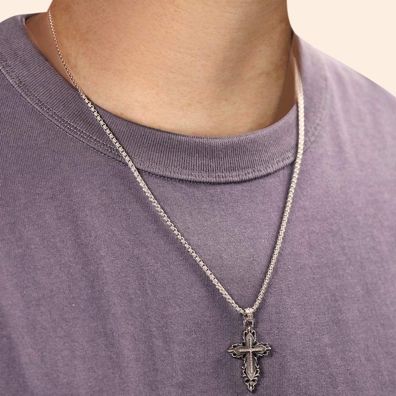 Main Image 3 of Men's Antique Finish Gothic Cross Necklace Stainless Steel 24&quot;