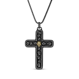 Men's Skull Cross Necklace Stainless Steel with Black & Yellow Ion Plating 24&quot;