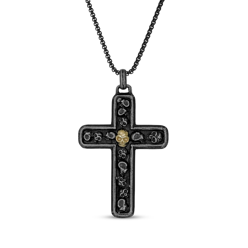 Main Image 1 of Men's Skull Cross Necklace Stainless Steel with Black & Yellow Ion Plating 24&quot;