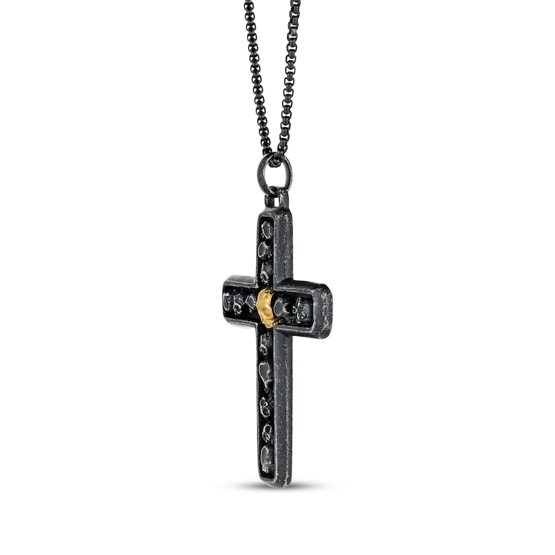 Main Image 2 of Men's Skull Cross Necklace Stainless Steel with Black & Yellow Ion Plating 24&quot;