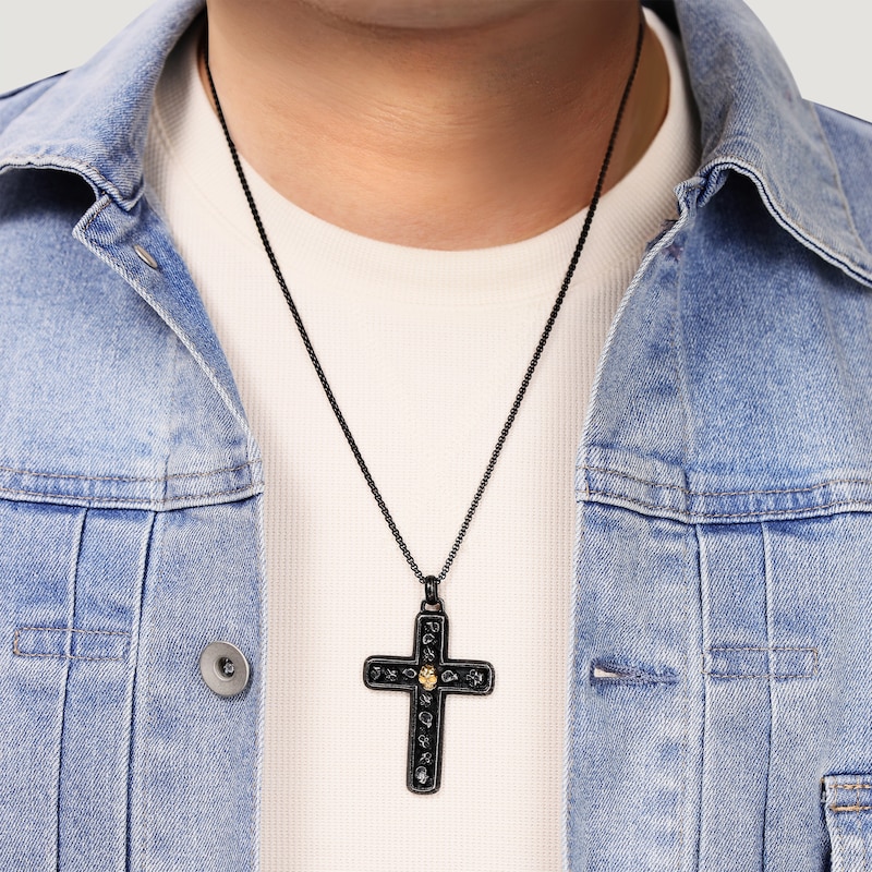 Main Image 4 of Men's Skull Cross Necklace Stainless Steel with Black & Yellow Ion Plating 24&quot;