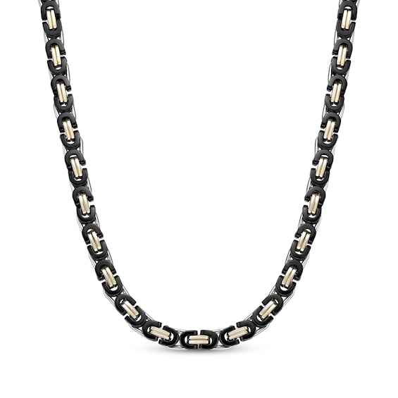 Solid Link Chain Necklace 6mm Stainless Steel with Black & Yellow Ion Plating 22"