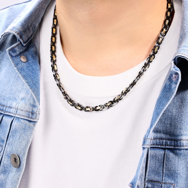 Main Image 4 of Solid Link Chain Necklace 6mm Stainless Steel with Black & Yellow Ion Plating 22&quot;