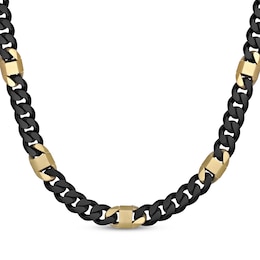 Solid Matte Cuban Chain & Mariner Link Station Necklace 8mm Black & Yellow Ion-Plated Stainless Steel 24&quot;