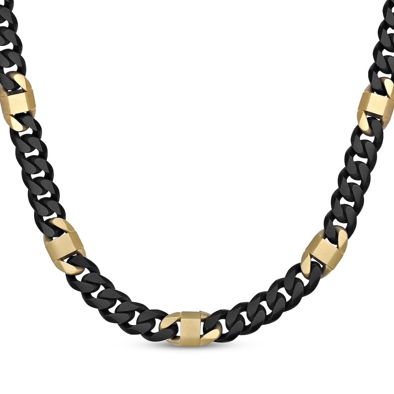 Main Image 1 of Matte Cuban Chain & Mariner Link Station Necklace 8mm Black & Yellow Ion-Plated Solid Stainless Steel 24&quot;