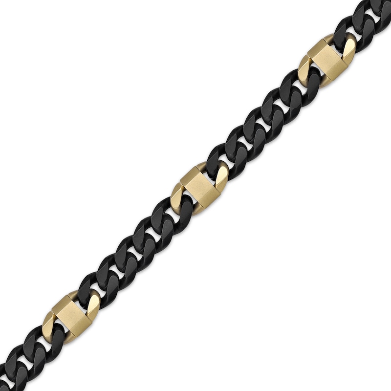 Main Image 2 of Matte Cuban Chain & Mariner Link Station Necklace 8mm Black & Yellow Ion-Plated Solid Stainless Steel 24&quot;