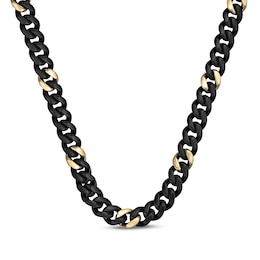 Solid Matte Cuban Chain Necklace 12mm Black & Yellow Ion-Plated Stainless Steel 24&quot;