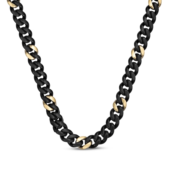 Solid Matte Cuban Chain Necklace 12mm Black & Yellow Ion-Plated Stainless Steel 24"