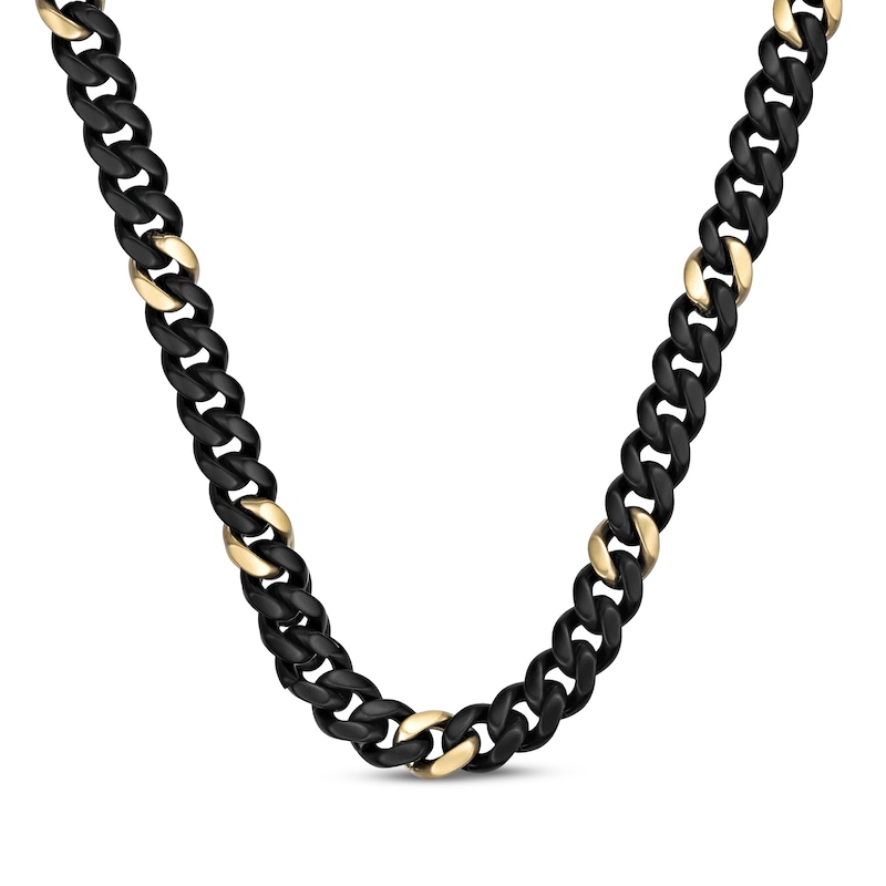 Main Image 1 of Solid Matte Cuban Chain Necklace 12mm Black & Yellow Ion-Plated Stainless Steel 24&quot;