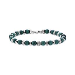 Men's Malachite Bead Bracelet Stainless Steel 8.5&quot;