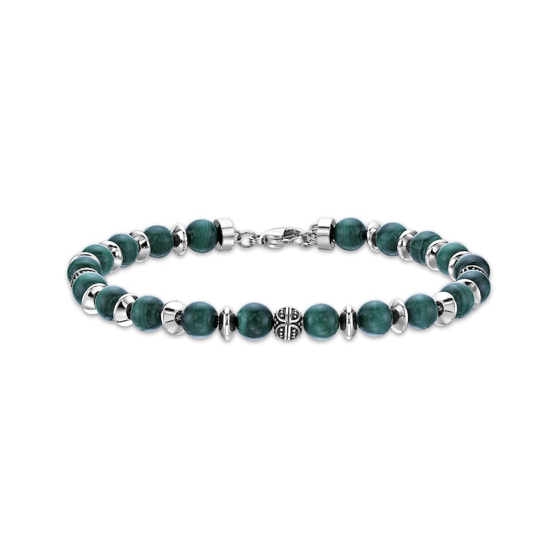 Main Image 1 of Men's Malachite Bead Bracelet Stainless Steel 8.5&quot;