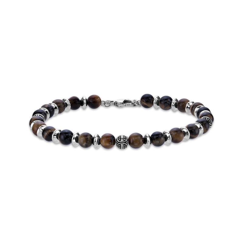 Main Image 1 of Men's Tiger's Eye Quartz Bead Bracelet Stainless Steel 8.5&quot;