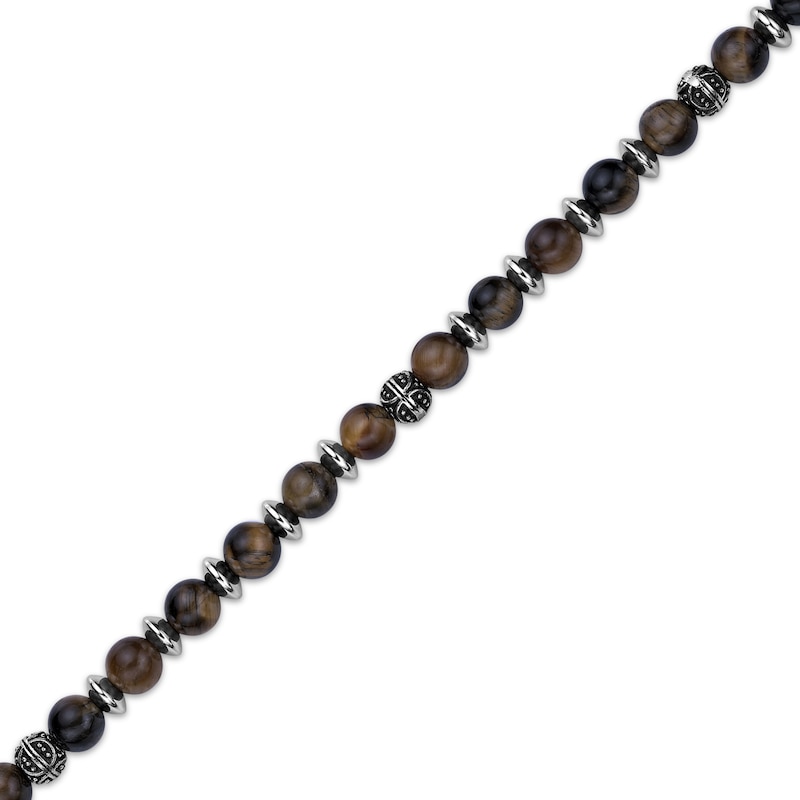 Main Image 3 of Men's Tiger's Eye Quartz Bead Bracelet Stainless Steel 8.5&quot;