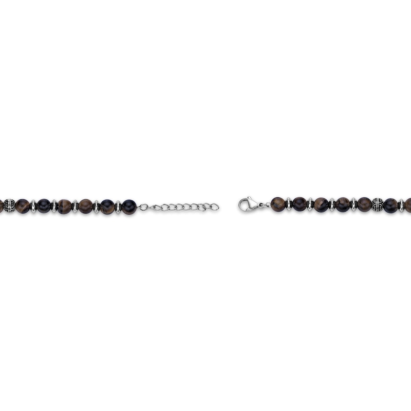 Main Image 4 of Men's Tiger's Eye Quartz Bead Bracelet Stainless Steel 8.5&quot;