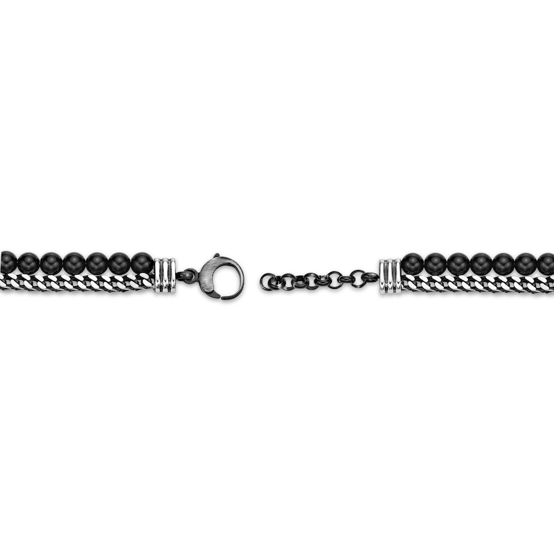 Main Image 4 of Men's Black Agate Bead & Foxtail Chain Bracelet Stainless Steel 8.5&quot;