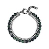 Thumbnail Image 1 of Men's Green Tiger's Eye Quartz Bead & Chain Layered Bracelet Stainless Steel 8.5"